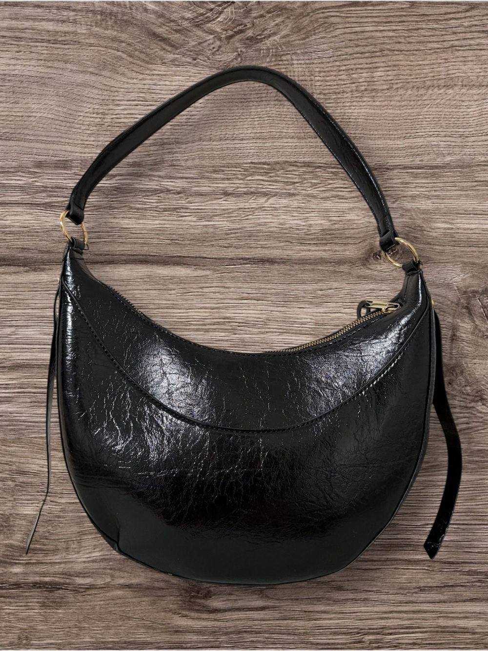 Rita Ora Collab Black Faux Leather Crescent Shoulder Bag